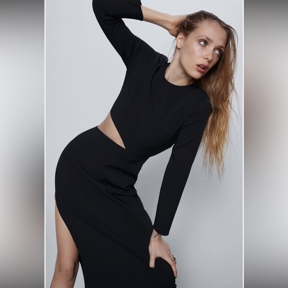 Zara Black Long Sleeve Dress with Unique Cutout - Picture 1 of 15